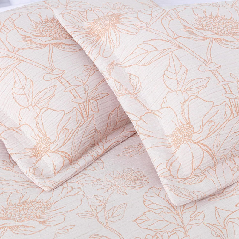 Isla Bed in a Bag Jacquard Textured Floral Comforter Set, White/Coral, Twin Comforter + 4 Additional Pieces