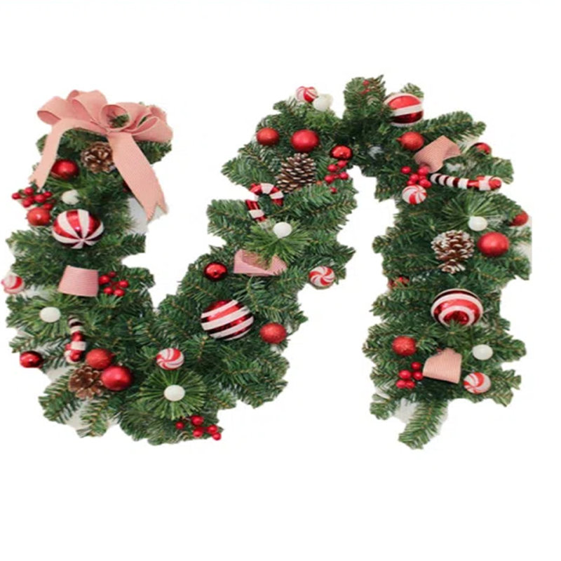 Guirlande de Noël artificielle 6 pi avec pommes de pin, baies rouges et boules, décorations de Noël pour escalier de manteau de cheminée
