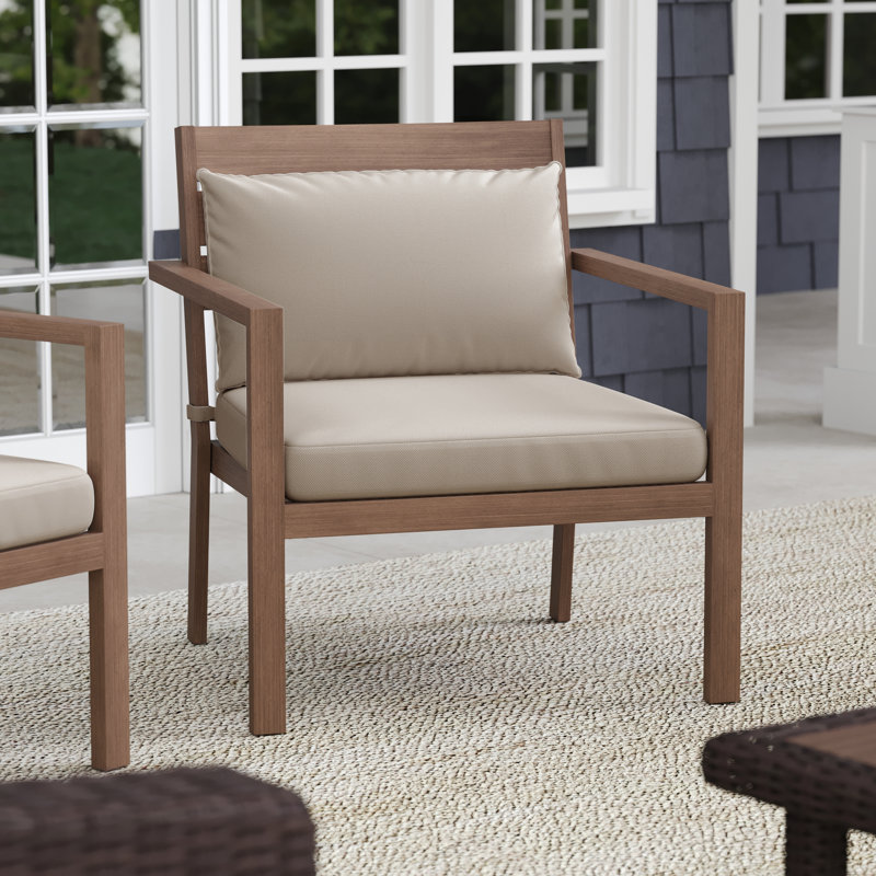 Martha Stewart Bedford All-Weather Patio Accent Chairs with Seat and Lumbar Cushions, Brown, Cream