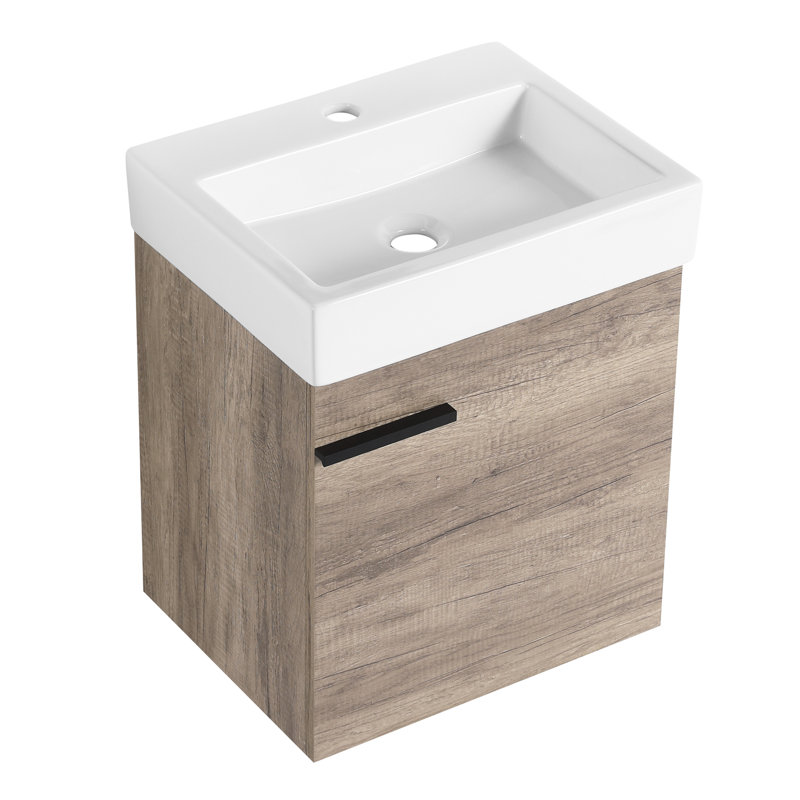 Meuble-lavabo de salle de bain avec lavabo vasque en céramique et poignée de rangement moderne
