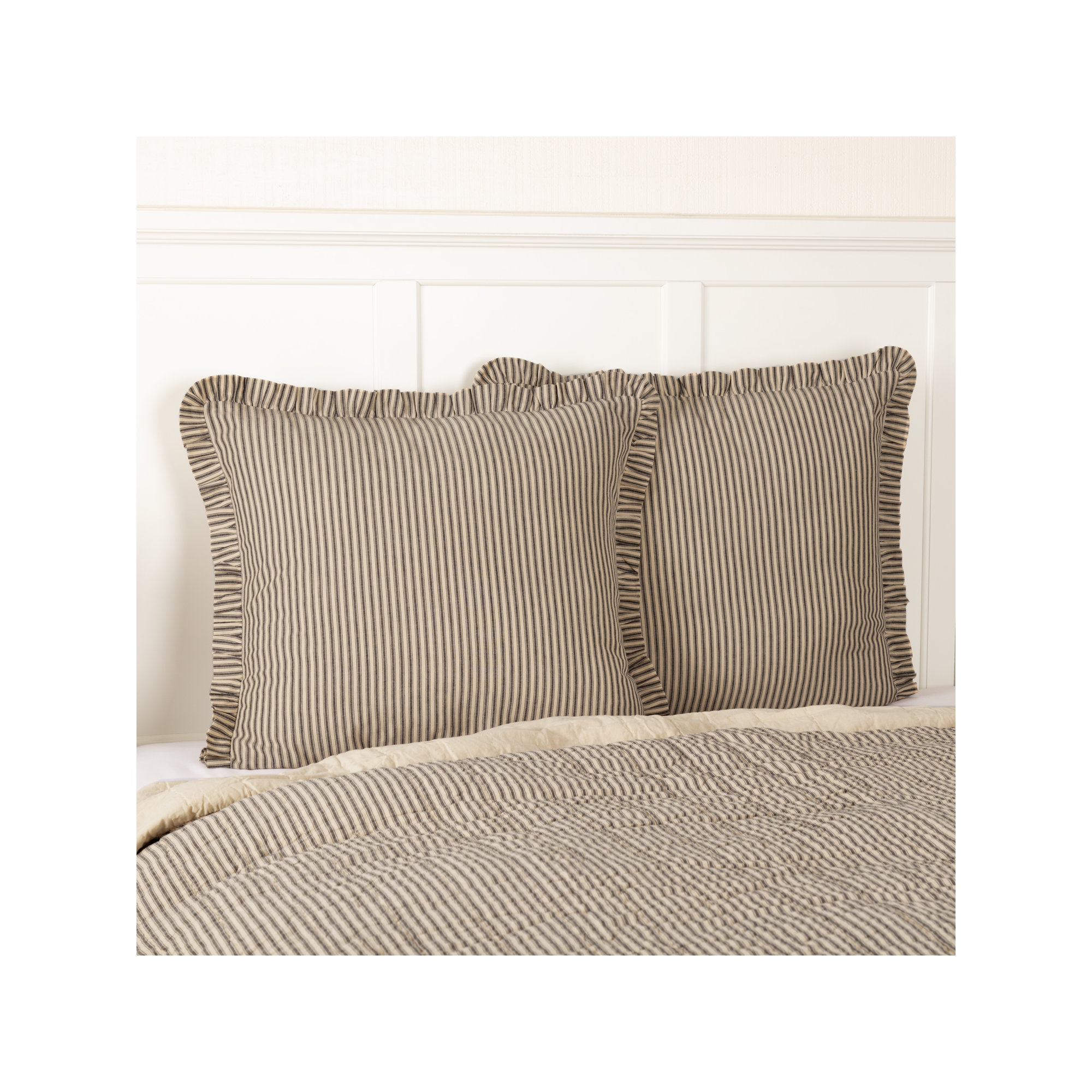 Cotton Sham Set, Dark Crème, Coal Black
