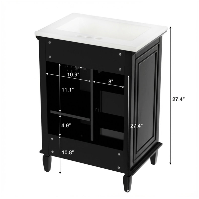 Meuble-lavabo simple 24 po avec lavabo, Noir