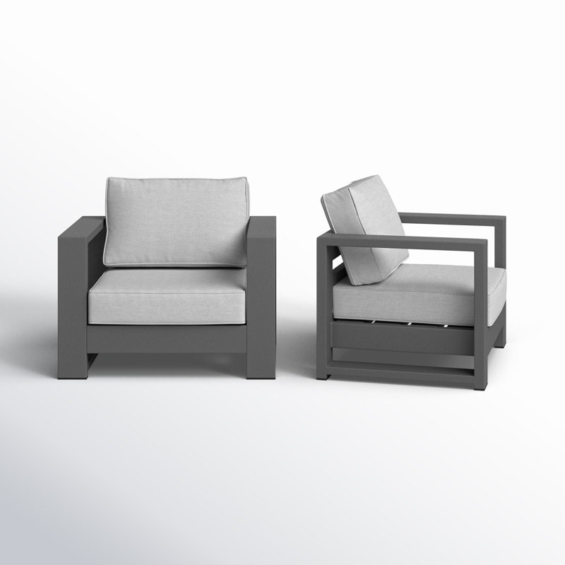 Hoyt 37.40” Outdoor Aluminum Armchair Set (Set of 2), Silver Gray, Light Gray