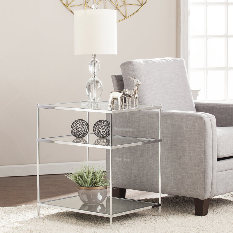Table d'appoint en miroir Glam avec finition chromée pour le salon et la chambre à coucher | Idée de cadeau