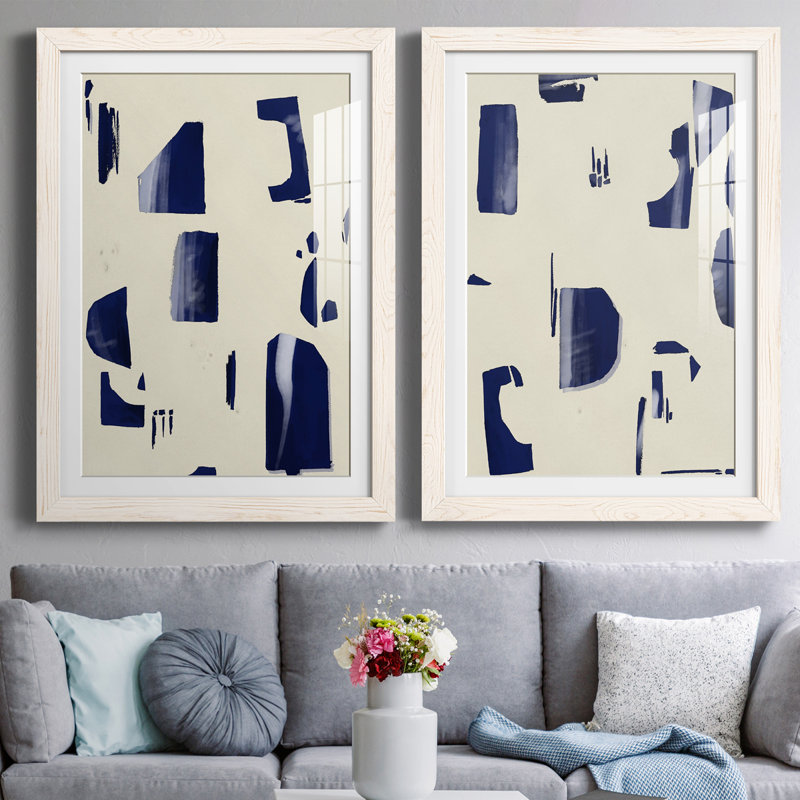 «Fragment Abstraction I», ensemble de 2 peintures encadrées, H 37,5 po x l 55 po x P 1,5 po, Blanc