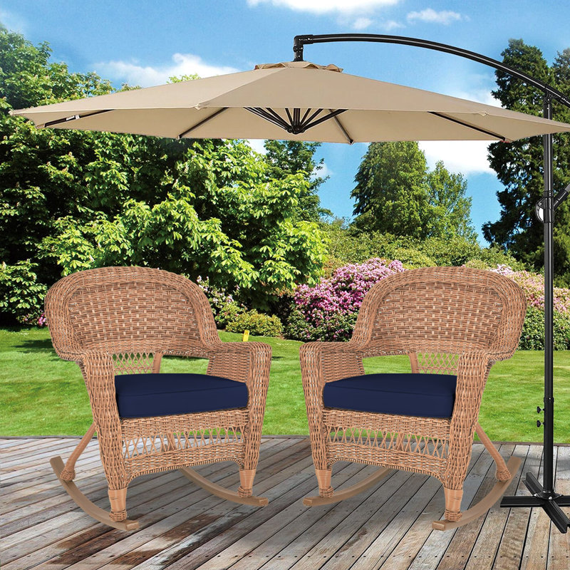 Chaise berçante en osier Raenesha, Miel, Bleu