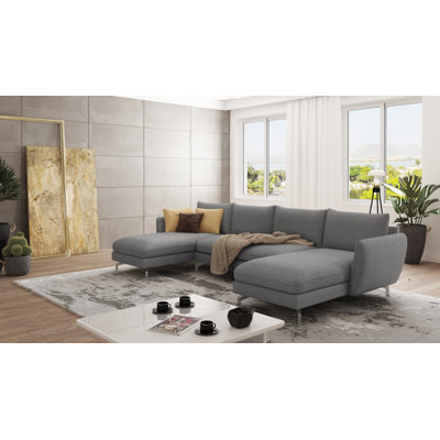 Modern U-Shape Kimo Corner Sofa with Silver Metal Legs
