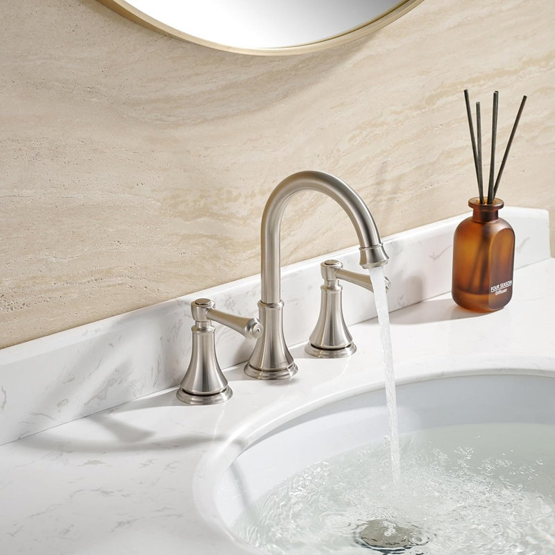 2 Handle 8 Inch Widespread Bathroom Sink Faucet Brushed Nickel With Pop-Up Drain, High Arc Modern Bathroom/Vanity/Lavatory Faucet 3 Holes With Brass 360 Swivel Spout, TAF830Y-BN