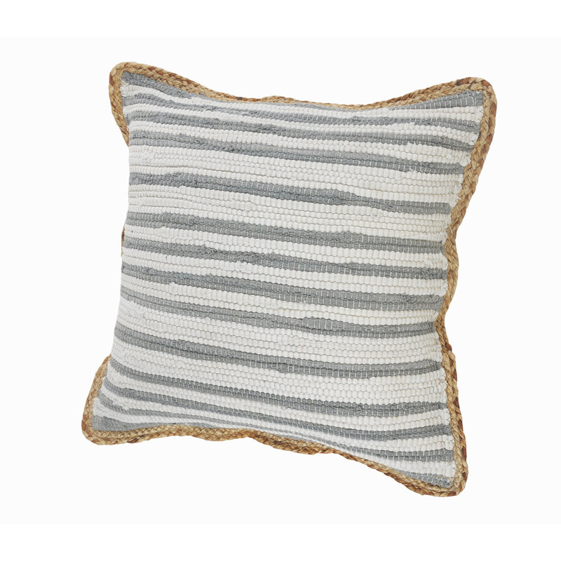Coastal Striped Bordered Hand-Made Cotton Blend Decorative Throw Pillow Cover, Polyester/Polyfill