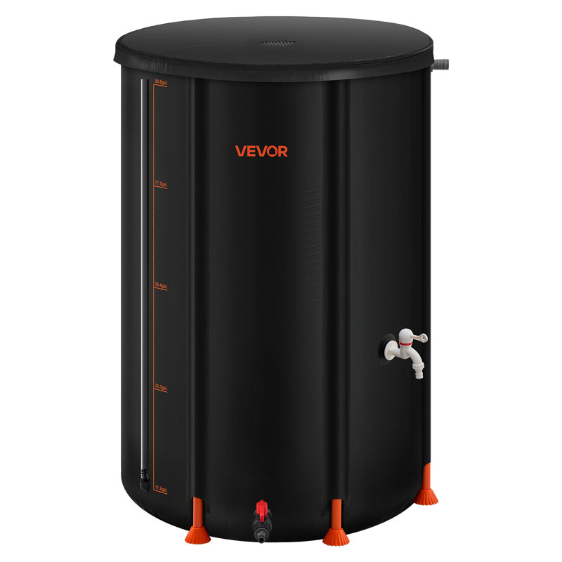 Baril de pluie pliable, baril de collecte d'eau de pluie portatif 100 gallons, système de collecte d'eau de pluie en PVC 1000D, réservoir d'eau de jardin avec ensemble de robinet et de trop-plein, noir