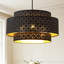 Lustre cylindrique à 3 niveaux avec abat-jour en tissu noir, luminaire suspendu industriel moderne, hauteur réglable, compatible avec les gradateurs pour salle à manger et îlot de cuisine