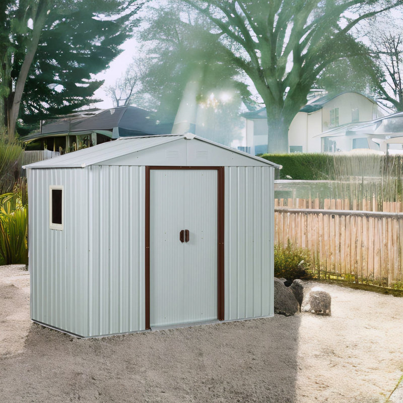 Outdoor Metal Storage Shed, White, 6 ft. W x 5 ft. D