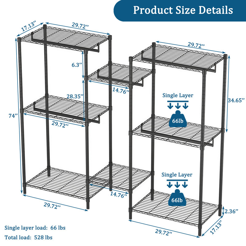 Portant à vêtements robuste avec tablettes et rails réglables Danny