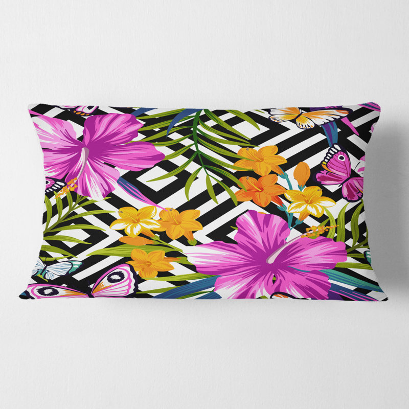 Coussin tropical à motif tropical Mid-Century, Rectangulaire, 12 po x 20 po
