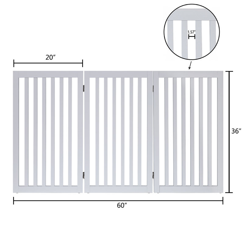 Wood Free Standing Pet Gate, White, 36" H 60" W
