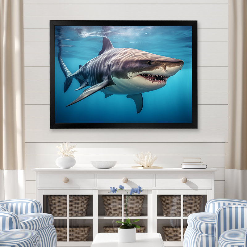 «Tiger Shark Territory III» sur toile, Cadre simple noir, H 12 po x l 20 po x P 1 po