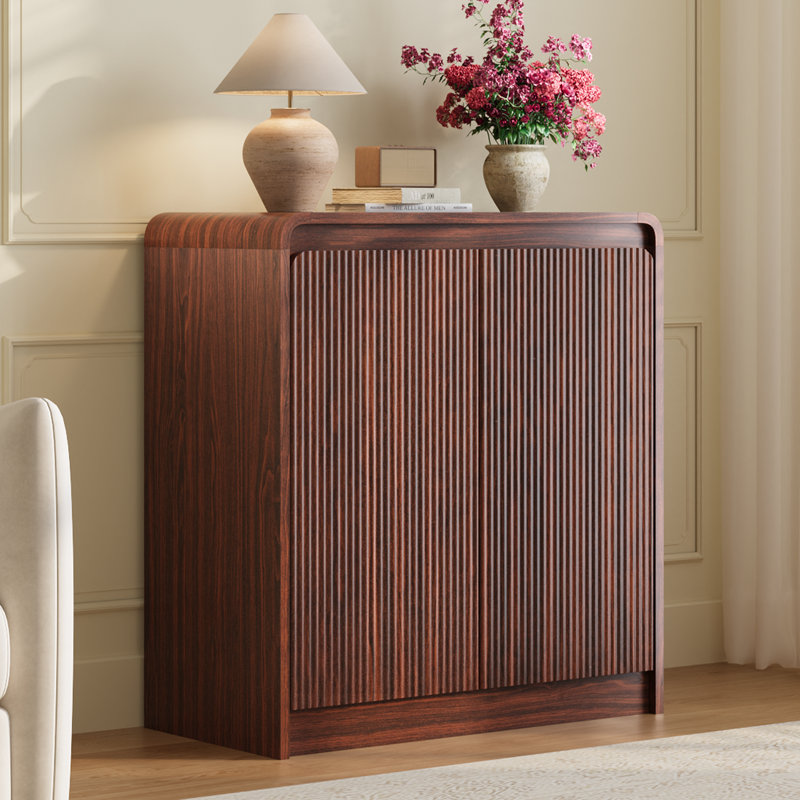 Ato 31’’ Sideboard Storage Cabinet With Doors And Shelves, Walnut Brown