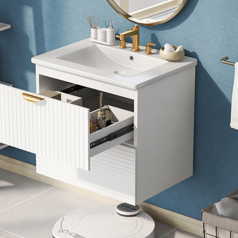 Meuble-lavabo mural 24 po avec 2 tiroirs, Blanc