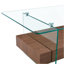 Table basse moderne à deux niveaux de 43,3 pouces - verre trempé transparent et texture grain de noyer, design de rangement multifonctionnel. L'étage inférieur comprend un tiroir. Peut être utilisé comme table basse, table d'appoint, etc.-225952606