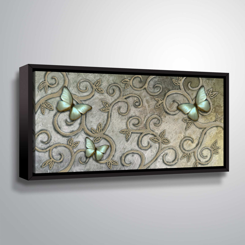 Papillon I - Impression sur toile, Cadre flottant noir, H 18 po x l 36 po x P 2 po