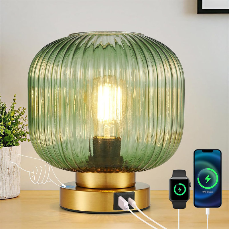 Metal Table Lamp, Green, Brass