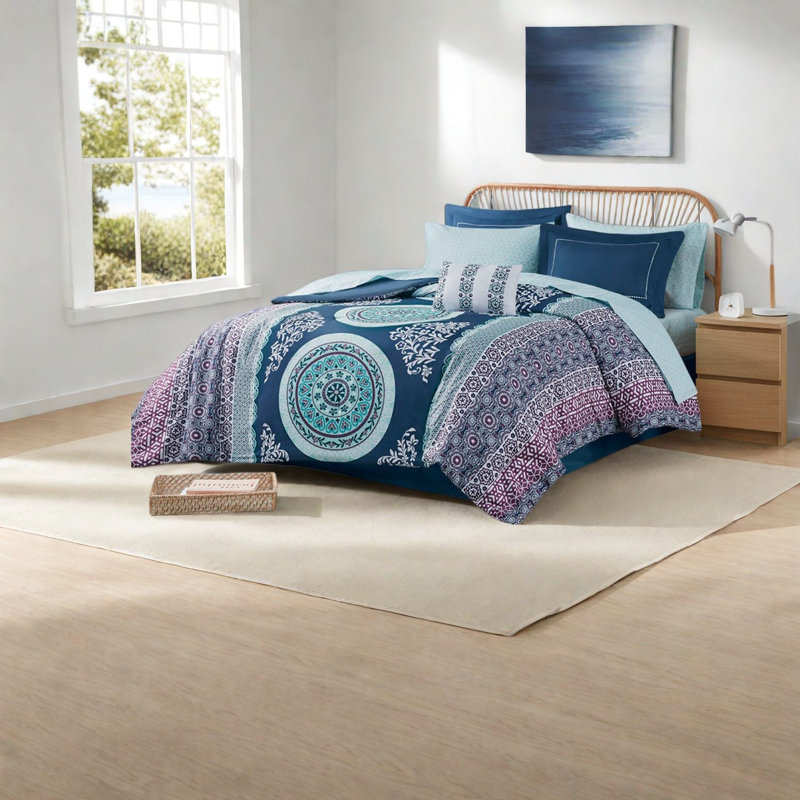 Ensembles de literie Boho bleu marine, édredon en polyester et draps pour maison moderne