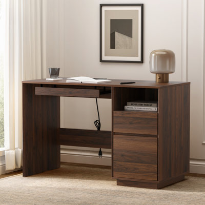 47" Office Desk With Charging Station & File Drawer, Wooden Computer Desk With Keyboard Tray, Storage Drawers & USB Ports, Home Office Workstation Desk With File Cabinet