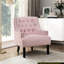 Chaise en chenille rose avec construction en bois massif et bouton - pour la décoration de la pièce de salon-1522177777
