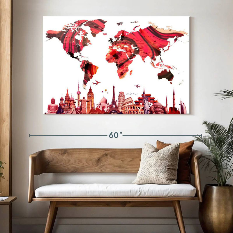 Carte du monde abstraite Aliaz Rose, H 34 po x l 51 po