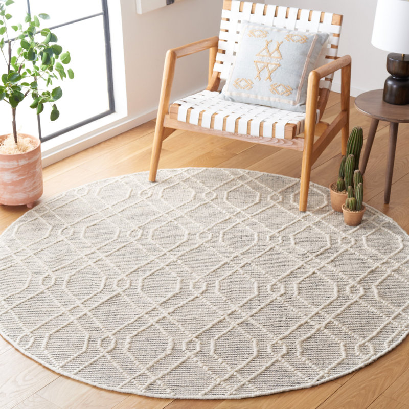 Ajanea Flat Weave Wool Geometric Rug, Round 6'