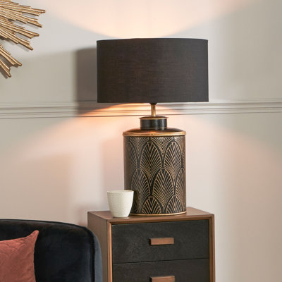 Freese 45cm Deco Black Geo Art Deco Hand Painted Tin Table Lamp Base