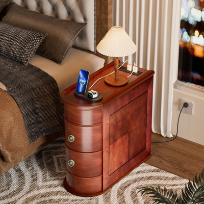 Solid Wood End Table With Charging Station by Lark Manor