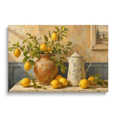 Reproduction sur toile d'une nature morte citron et vase - 40 x 60 cm