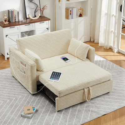 Causeuse-lit convertible 55 po avec USB et poches de rangement