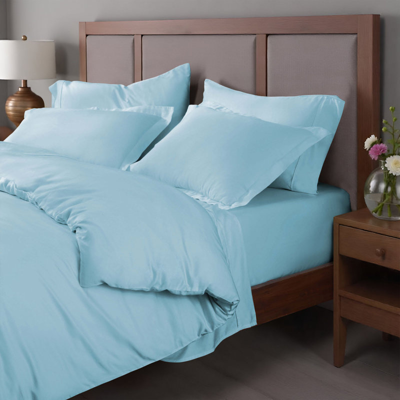 Egyptian Cotton 400 Thread Count Solid Luxury Duvet Cover Set with Pillow Shams, Light Blue, Twin + 1 Sham