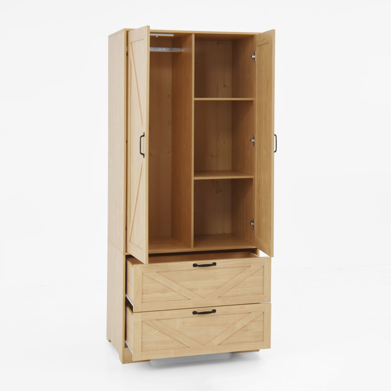 Elysia 2-Door Modern Wardrobe With Induction Light And Moisture-Resistant Particle Board