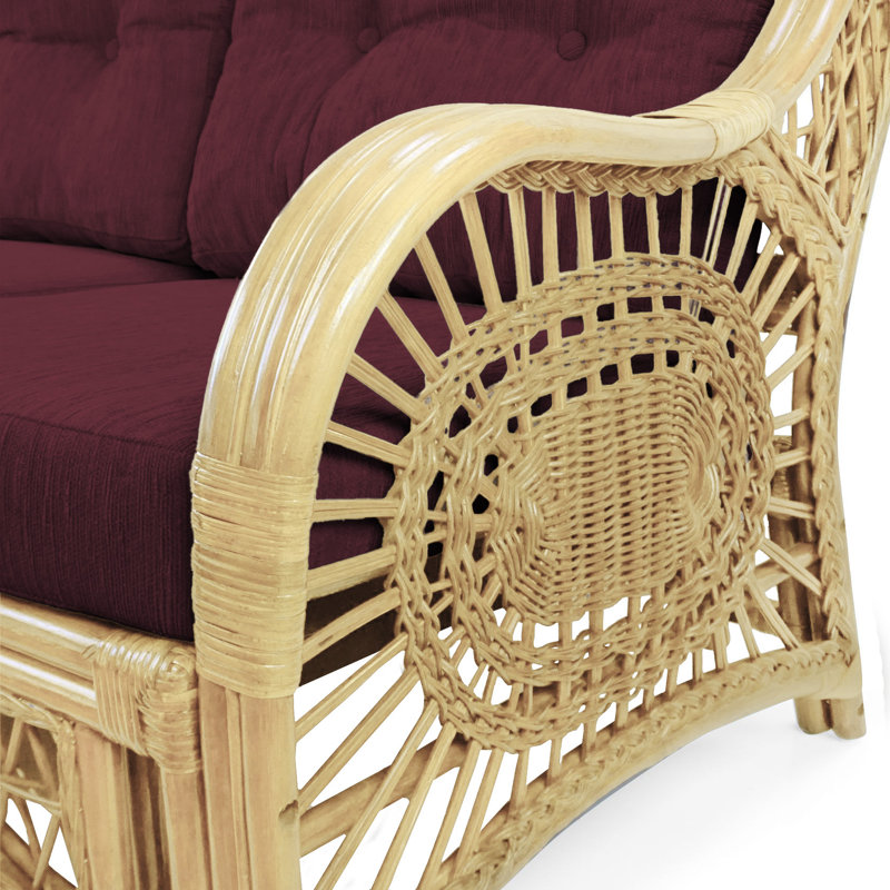 Malibu Lounge Three-Seater Sofa Natural Rattan Wicker Handmade Design With Cushions, Dark Brown, Natural
