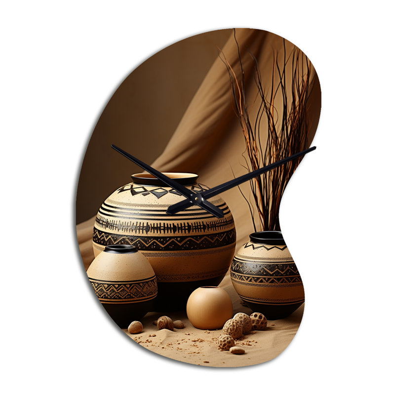 Horloge murale Zuo Native Art Pottery Serenity II - Art amérindien asymétrique, horloge murale beige, Petit