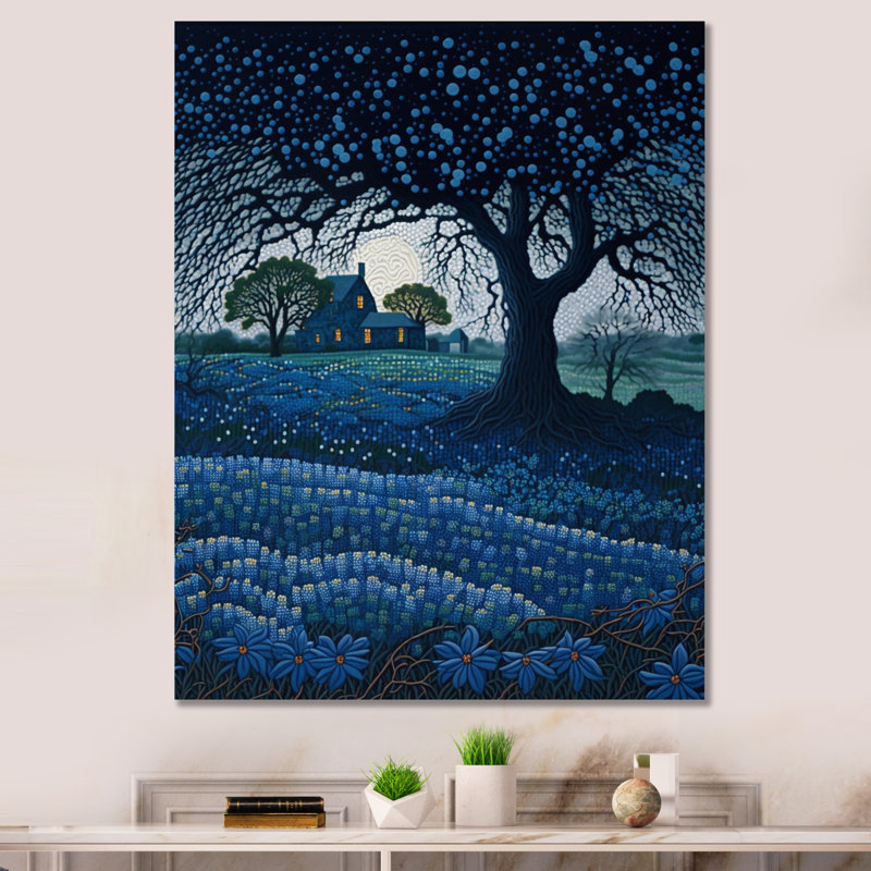 «Field with Farm And Blossoming Bluebonnets I» sur toile, H 44 po x l 34 po x P 1,5 po, Toile tendue
