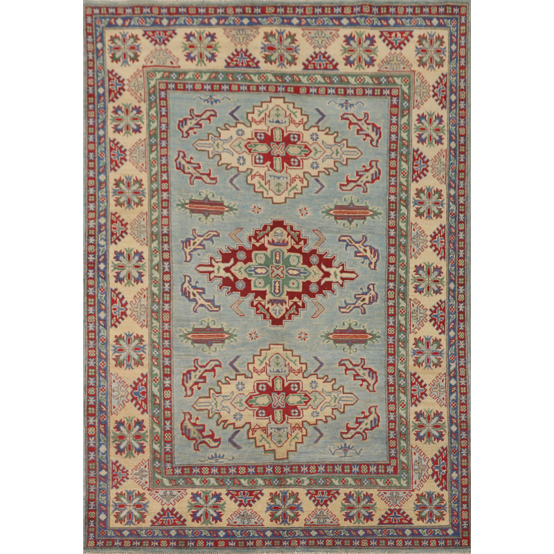 Light Blue Geometric Kazak Oriental Rug 5x7