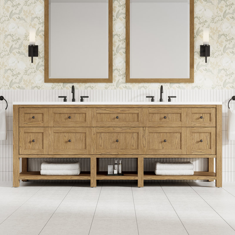 Breckenridge 84" W Double Vanity, White Zeus Silestone