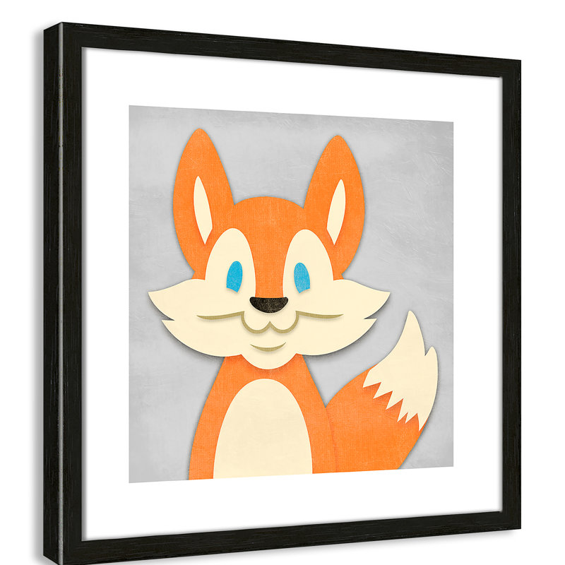 «Cheery Fox», impression sur papier, 16" H x 16" W x 1.18" D, Cadre boîte à grain de bois noir