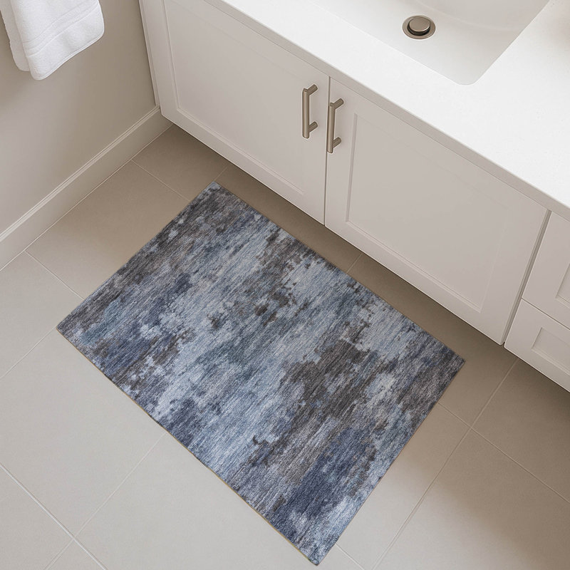 Premium Machine Washable Mayfield AMF2075 Abstract Rug, 1'8" x 2'6", Blue
