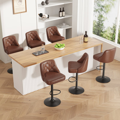 Tabouret de bar rotatif à 360 degrés en faux cuir avec coutures à boutons