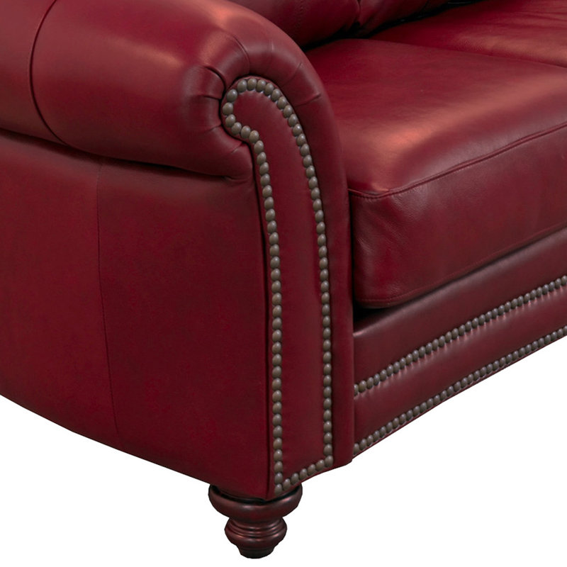 Canapé à accoudoirs roulés en cuir véritable 90 po Stephie, Cuir véritable rouge foncé Brompton