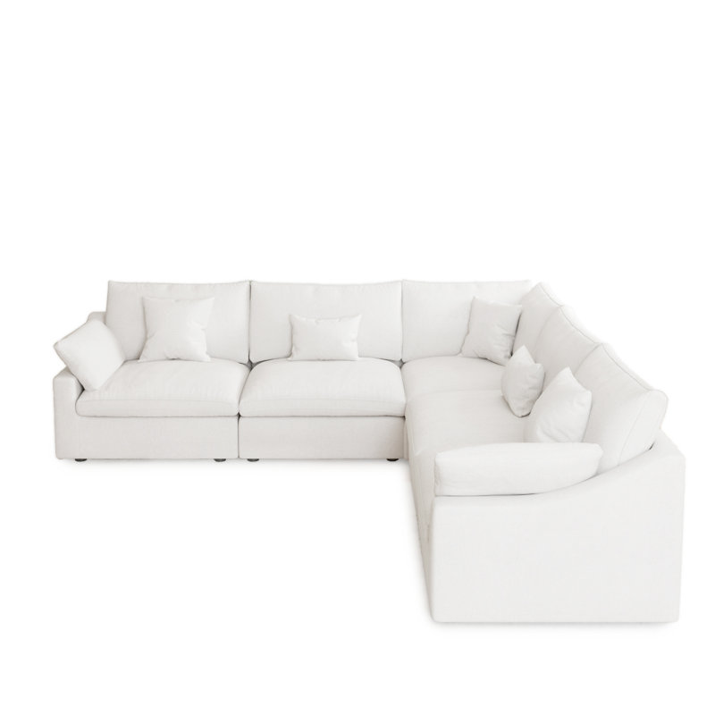 Kyna Upholstered 5-piece Linen Slipcovered L-shape Sectional (5 Seat), White Linen Blend