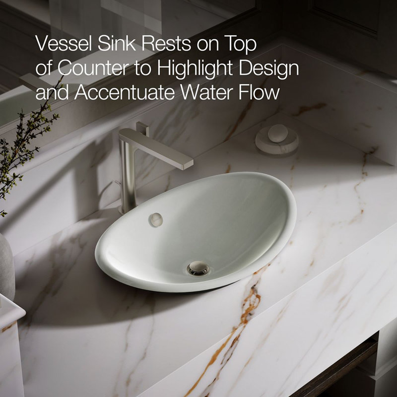 Iron Plains Metal Oval Vessel Bathroom Sink with Overflow, Sea Salt
