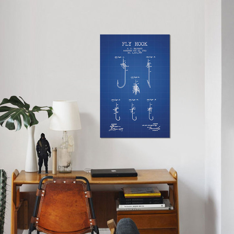 « p.f. halferty fly hook », reproduction d’impression sur toile, H 26 po x l 18 po x P 1,5 po, Toile tendue, Pas de tapis