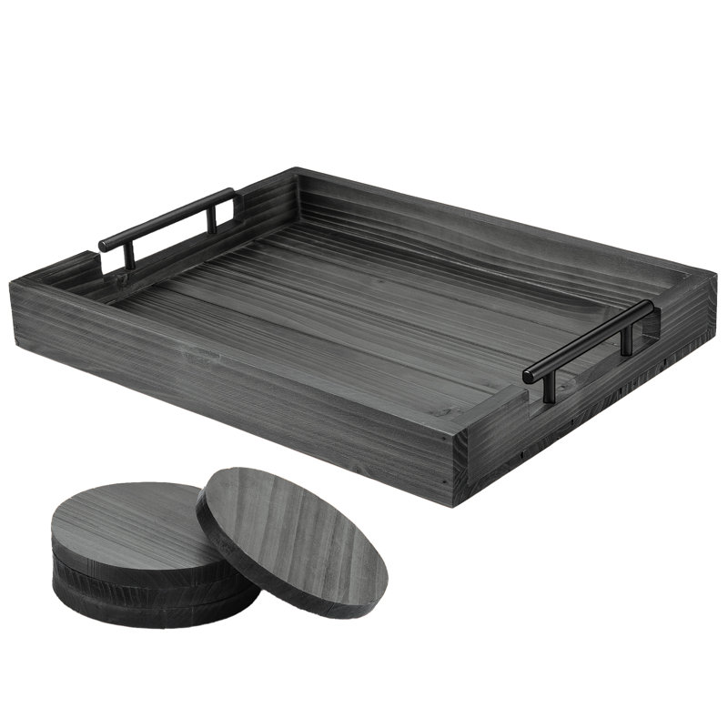 Ceeanna Solid Wood Tray, Dark Gray
