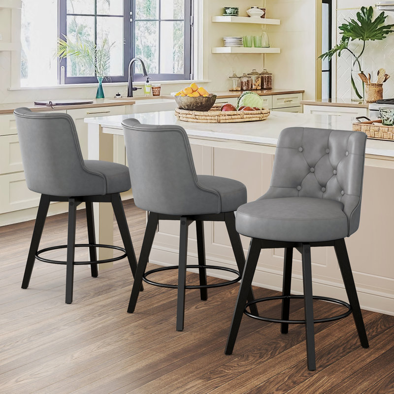 Tabouret de comptoir pivotant rembourré Arleine, Similicuir gris foncé, 3